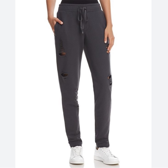 ALO Yoga Pants - < ALO Yoga Black Distressed Slim Fit Joggers >